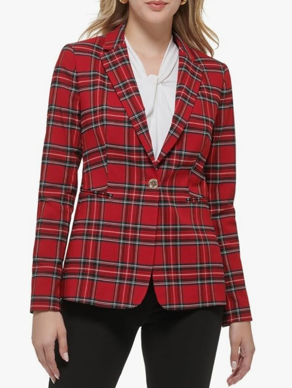TOMMY HILFIGER WOMEN'S SINGLE BUTTON PLAID BLAZER JACKET